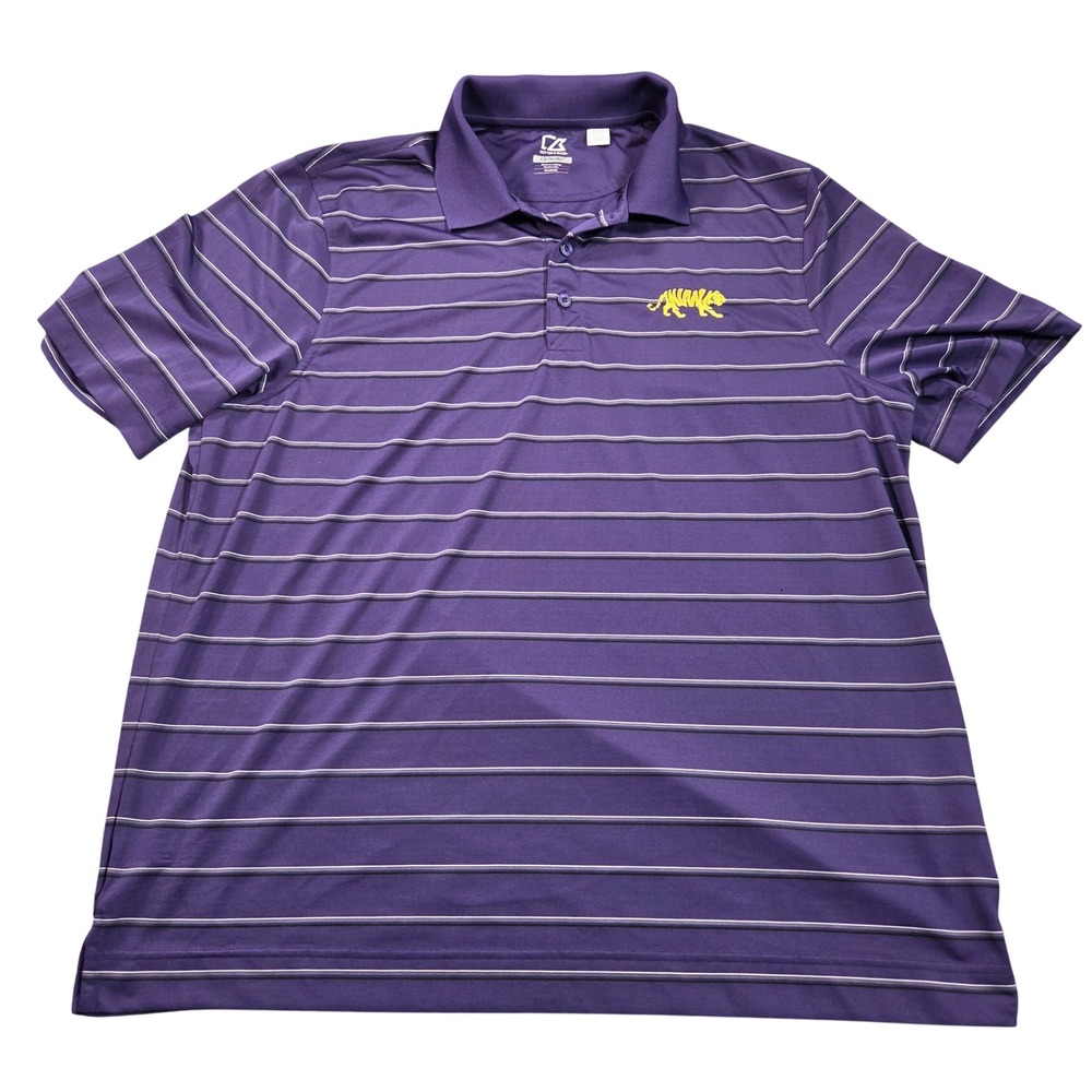 LSU Tigers Polo Shirt Mens XL Purple Striped Cutter & Buck CB DryTec Golf Top